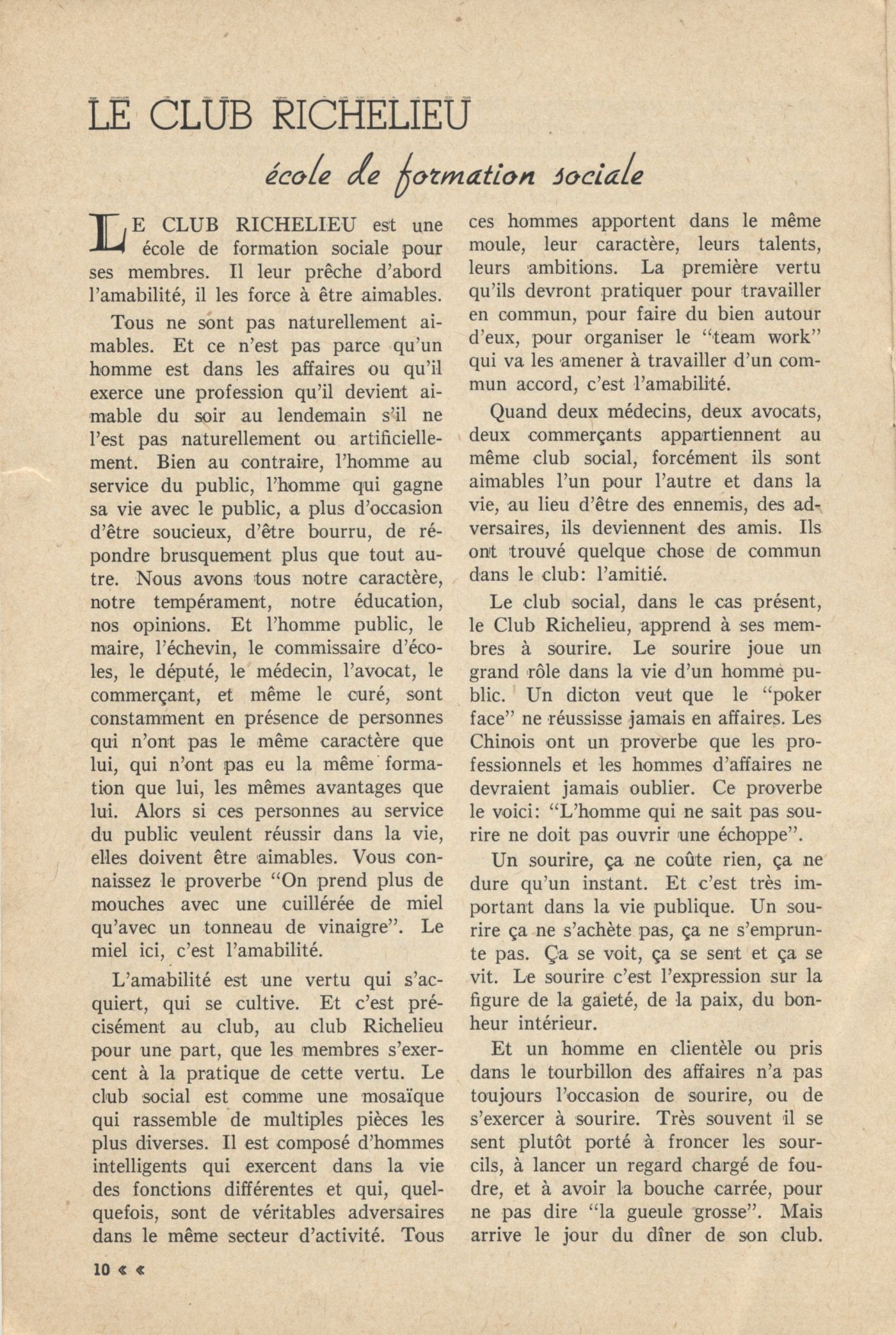 Bulletin printed in French. The title, place of publication, a logo and other details, appear on the cover page, followed by a table of contents. The text on page 10 is printed in two columns; it continues on the following page and is signed. Page 11 offers short texts regarding different communities.