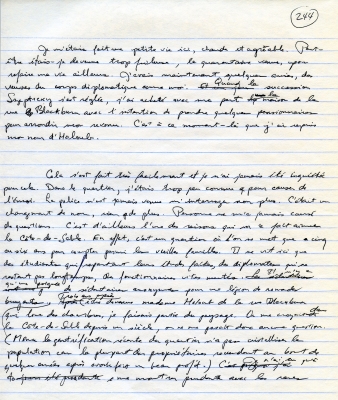 Texte manuscrit en français à l’encre noire sur papier ligné. Des corrections, ainsi que le numéro de page ont aussi été inscrits à la main en noir.